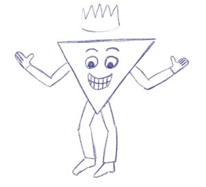 Trójkąt narysowany z rękami, nogami i koroną